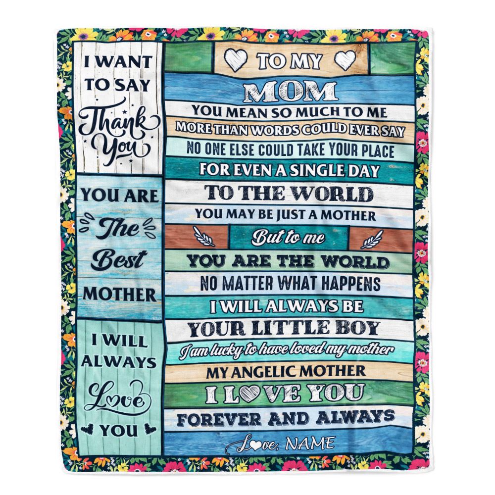 Personalized To My Mom Blanket From Son Wood Thank You My Angelic Mother Birthday Mothers Day Thanksgiving Christmas Customized Gift Fleece Blanket | siriusteestore