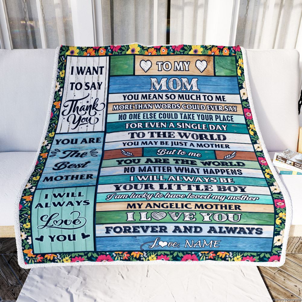 Personalized To My Mom Blanket From Son Wood Thank You My Angelic Mother Birthday Mothers Day Thanksgiving Christmas Customized Gift Fleece Blanket | siriusteestore