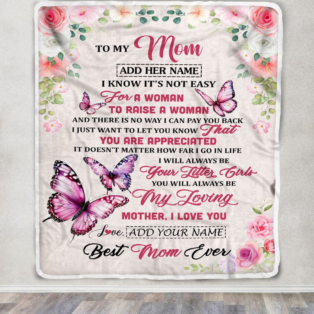 Personalized To My Mom Blanket Gifts From Daughter Butterfly My Loving Mother Mom Birthday Gifts Mothers Day Christmas Customized Travel Fleece Throw Blanket | siriusteestore