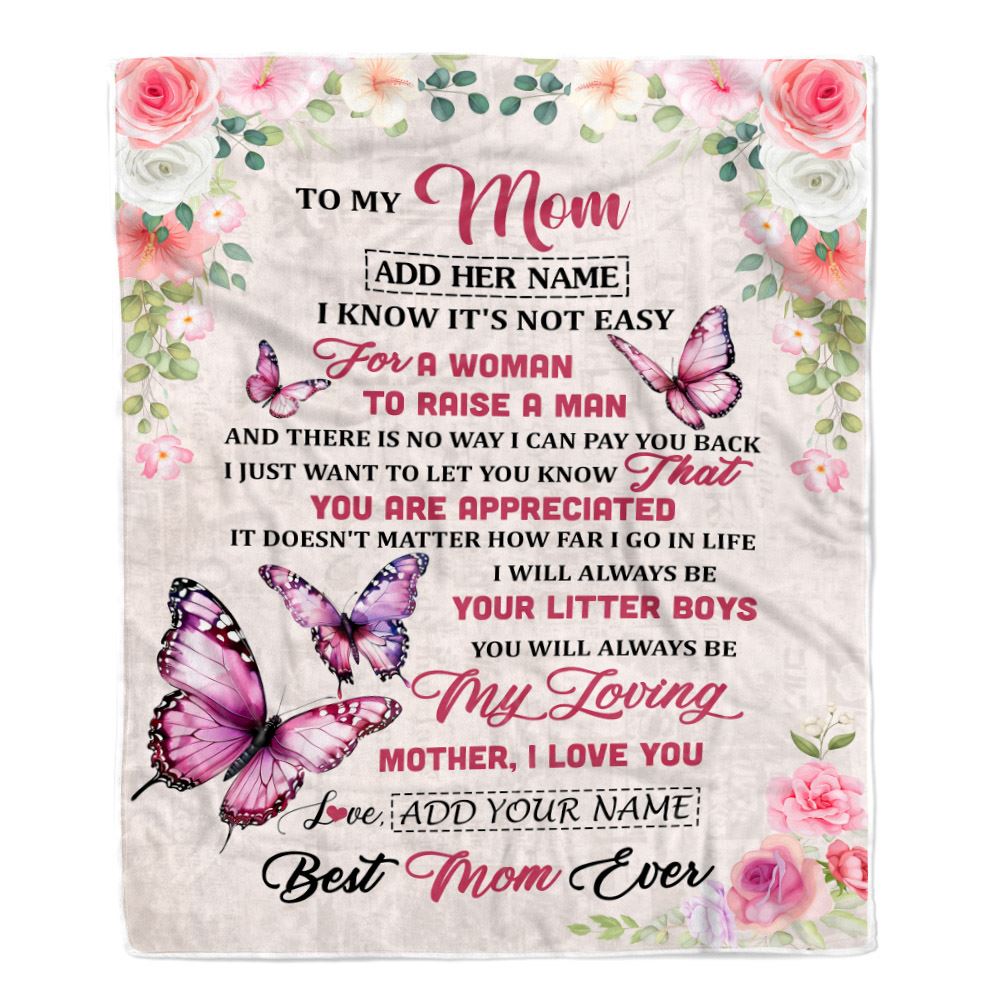 Personalized To My Mom Blanket Gifts From Son Butterfly My Loving Mother Mom Birthday Gifts Mothers Day Christmas Customized Travel Fleece Throw Blanket | siriusteestore