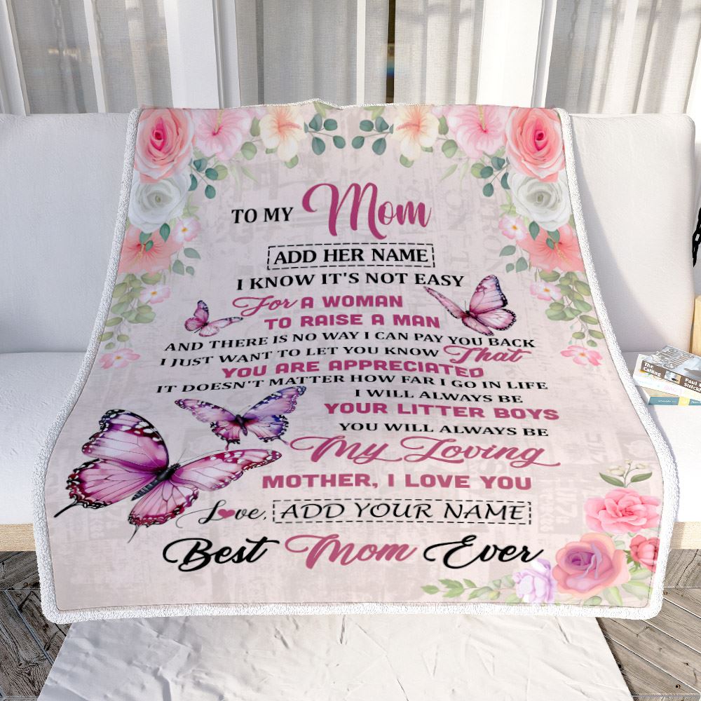 Personalized To My Mom Blanket Gifts From Son Butterfly My Loving Mother Mom Birthday Gifts Mothers Day Christmas Customized Travel Fleece Throw Blanket | siriusteestore