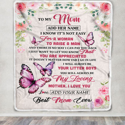 Personalized To My Mom Blanket Gifts From Son Butterfly My Loving Mother Mom Birthday Gifts Mothers Day Christmas Customized Travel Fleece Throw Blanket | siriusteestore