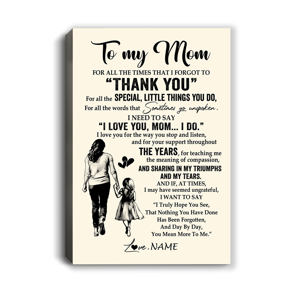 Personalized To My Mom Canvas From Daughter For All The Times That I Forgot To Thank You Mom Birthday Mothers Day Christmas Custom Wall Art Print Framed Canvas | siriusteestore
