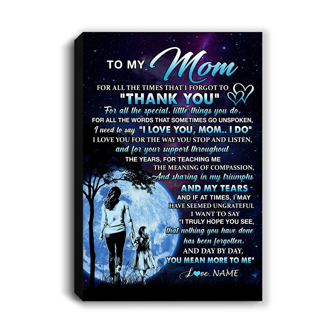 Personalized To My Mom Canvas From Daughter Thank You Day By Day Mom Birthday Mothers Day Thanksgiving Christmas Custom Wall Art Print Framed Canvas | siriusteestore