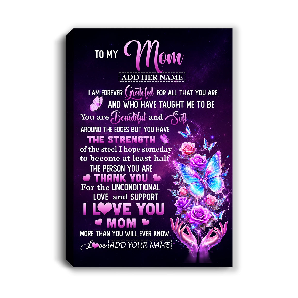 Personalized To My Mom Canvas From Daughter Thank You For Love Butterfly Mom Birthday Gifts Mothers Day Thanksgiving Christmas Custom Wall Art Framed Canvas | siriusteestore