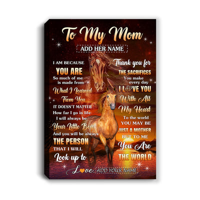 Personalized To My Mom Canvas From Son Thank You For The Sacrifices Horse Mom Birthday Mothers Day Thanksgiving Christmas Custom Wall Art Framed Canvas | siriusteestore