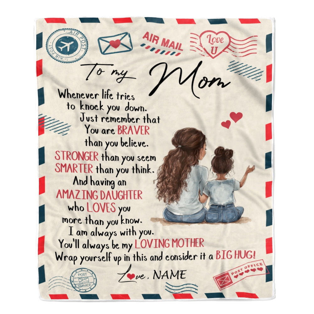 Personalized To My Mom From Daughter Air Mail Whenever Life Tries To Knock You Down Black Woman African Mom Birthday Mothers Day Christmas Fleece Blanket | siriusteestore