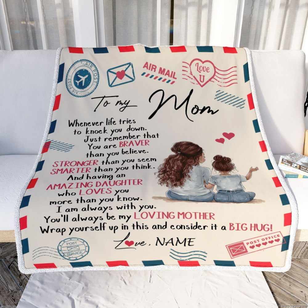 Personalized To My Mom From Daughter Air Mail Whenever Life Tries To Knock You Down Black Woman African Mom Birthday Mothers Day Christmas Fleece Blanket | siriusteestore