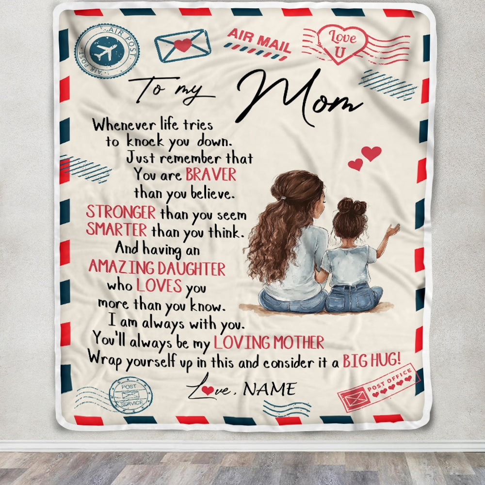 Personalized To My Mom From Daughter Air Mail Whenever Life Tries To Knock You Down Black Woman African Mom Birthday Mothers Day Christmas Fleece Blanket | siriusteestore