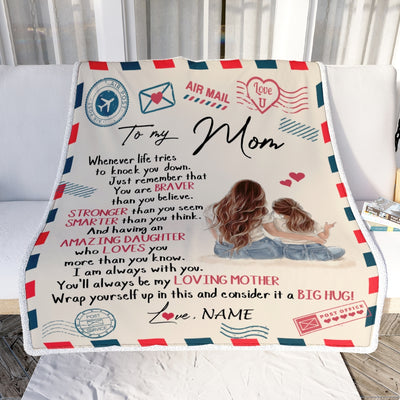 Personalized To My Mom From Daughter Air Mail Whenever Life Tries To Knock You Down Mom Birthday Mothers Day Christmas Customized Fleece Blanket | siriusteestore