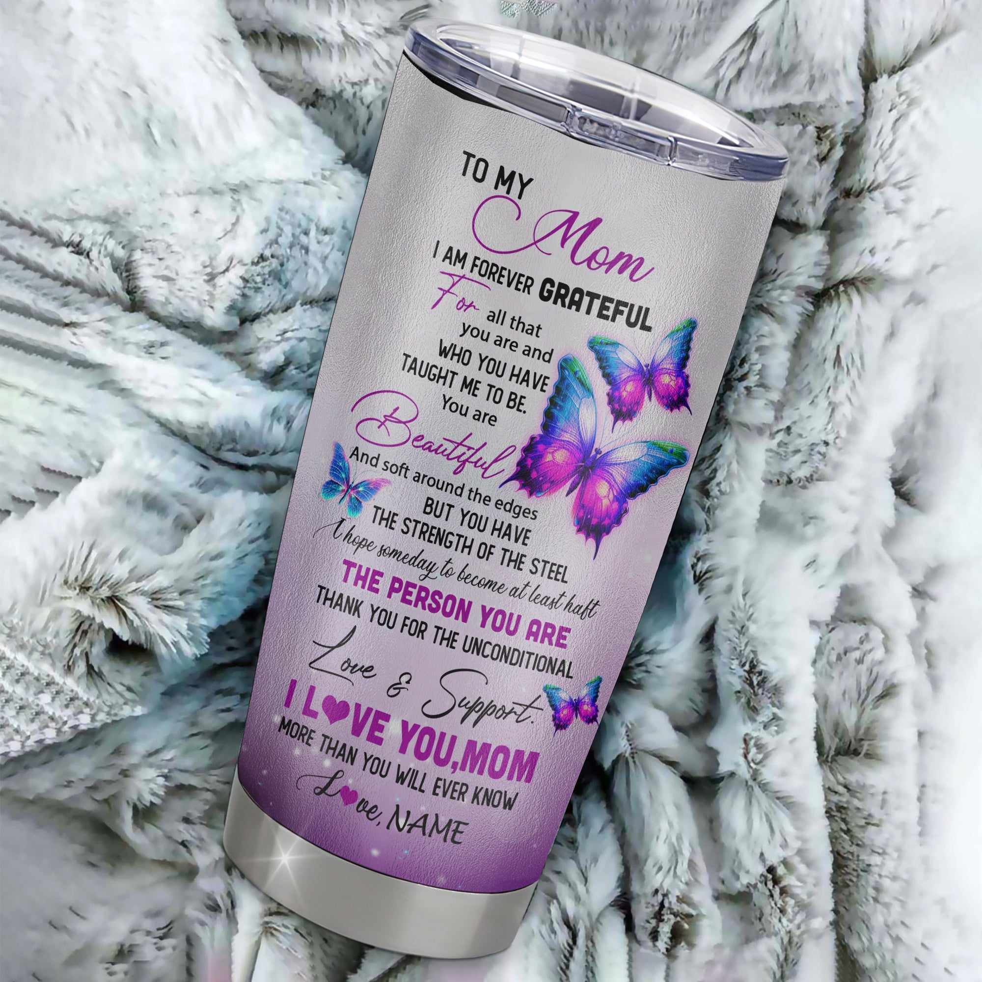 Personalized To My Mom From Daughter Son Stainless Steel Tumbler Cup Butterfly I Am Forever Grateful Mom Mothers Day Birthday Christmas Travel Mug | siriusteestore