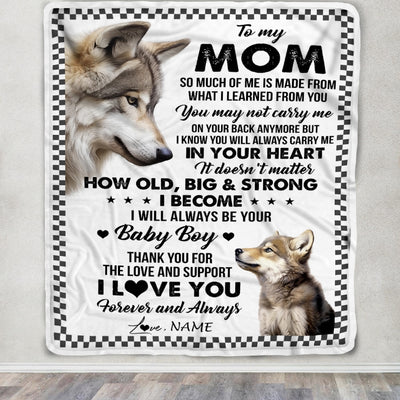 Personalized To My Mom From Son Blanket Wolf Always Be Your Little Boy Mom Mothers Day Birthday Christmas Gift Customized Fleece Throw Blanket | siriusteestore