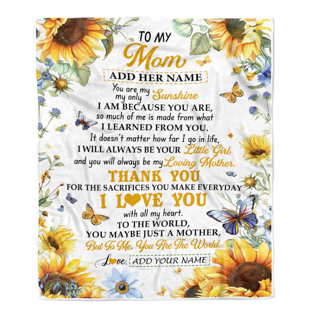 Personalized To My Mom Gifts Blanket From Daughter Children On Mothers Day Sunflower Thank You Best Mom Birthday Gifts Mama Christmas Fleece Throw Blanket | siriusteestore