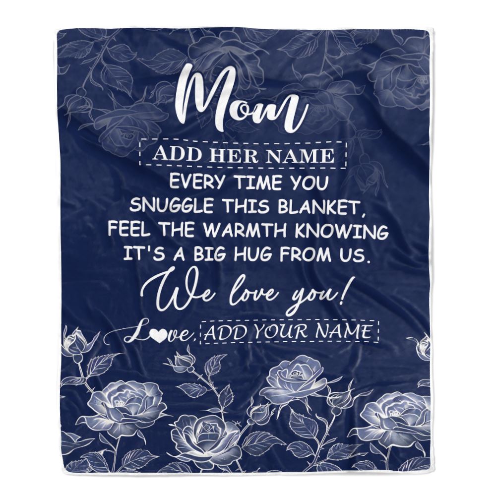Personalized To My Mom Gifts Blanket From Daughter Son Blue Flower Love You Birthday Gifts For Mom Mothers Day Christmas Customized Mom Fleece Throw Blanket | siriusteestore