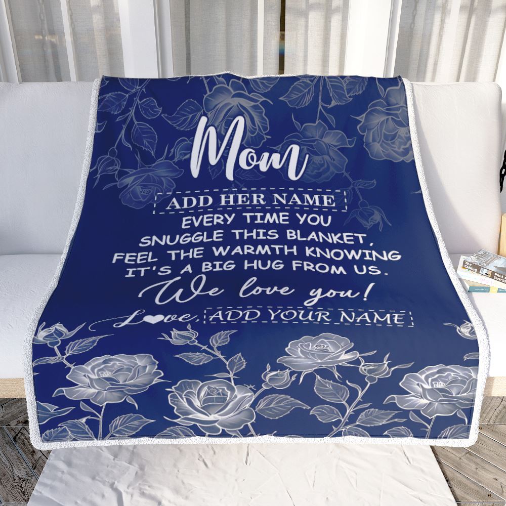 Personalized To My Mom Gifts Blanket From Daughter Son Blue Flower Love You Birthday Gifts For Mom Mothers Day Christmas Customized Mom Fleece Throw Blanket | siriusteestore