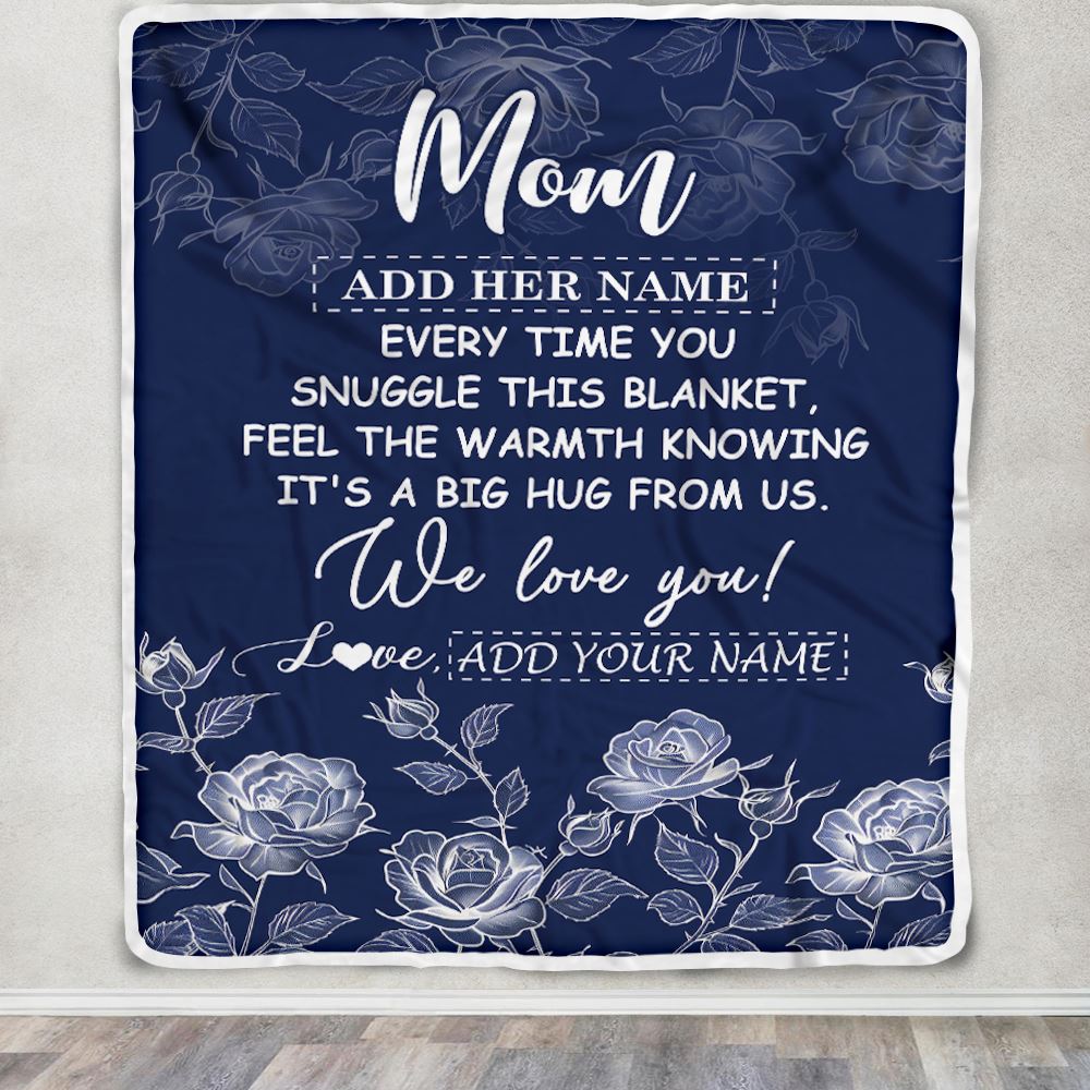 Personalized To My Mom Gifts Blanket From Daughter Son Blue Flower Love You Birthday Gifts For Mom Mothers Day Christmas Customized Mom Fleece Throw Blanket | siriusteestore
