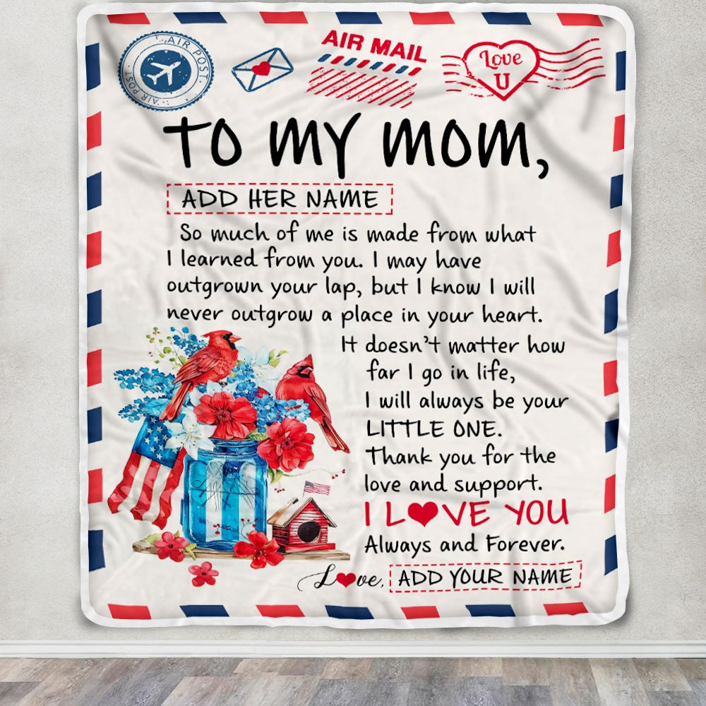 Personalized To My Mom Gifts Blanket From Daughter Son Cardinal Letter Air Mail Letter Birthday Gifts For Mom Mothers Day Christmas Customized Mom Fleece Blanket | siriusteestore