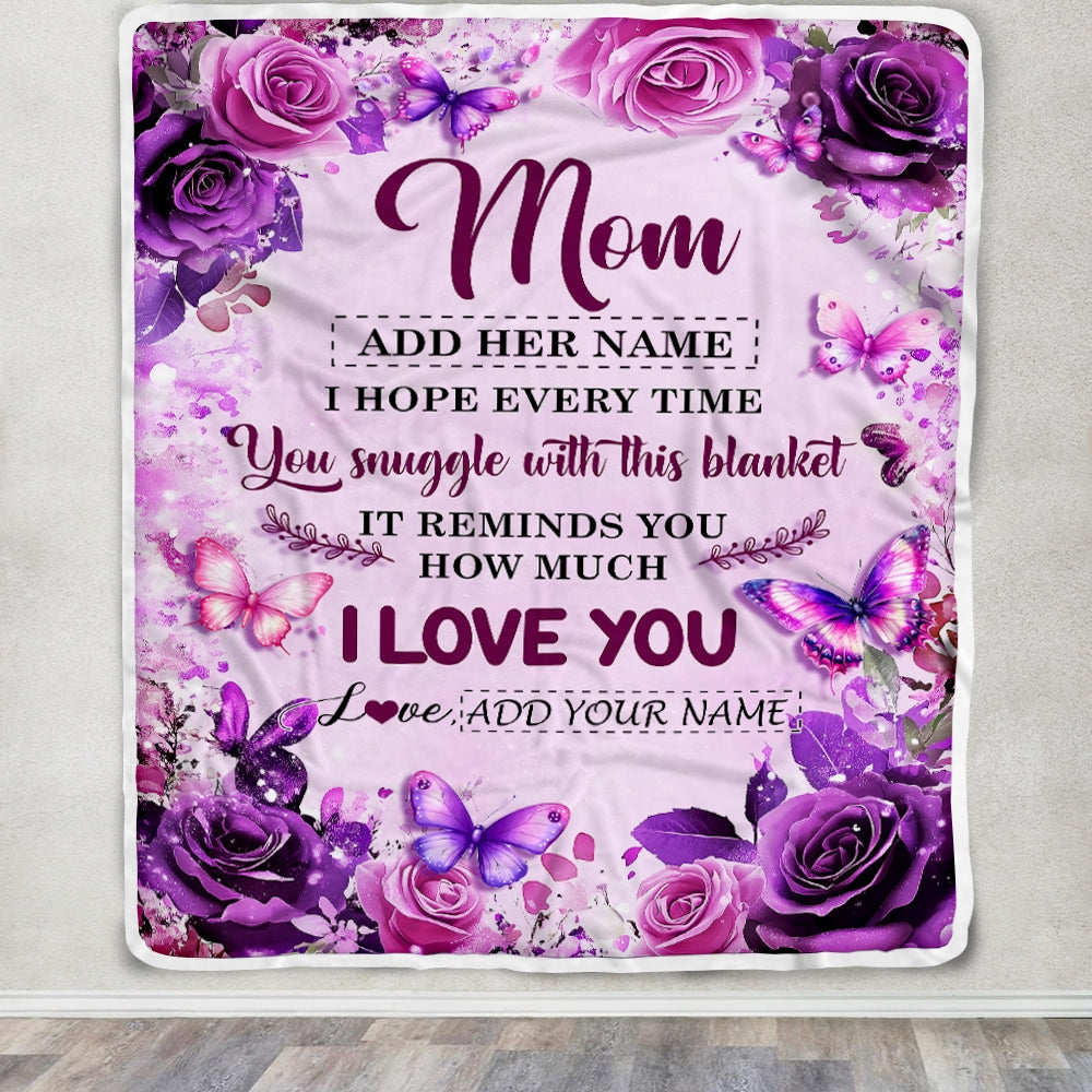 Personalized To My Mom Gifts Blanket From Daughter Son Purple Floral Birthday Gifts For Mom Mothers Day Thanksgiving Christmas Custom Custom Fleece Blanket | siriusteestore