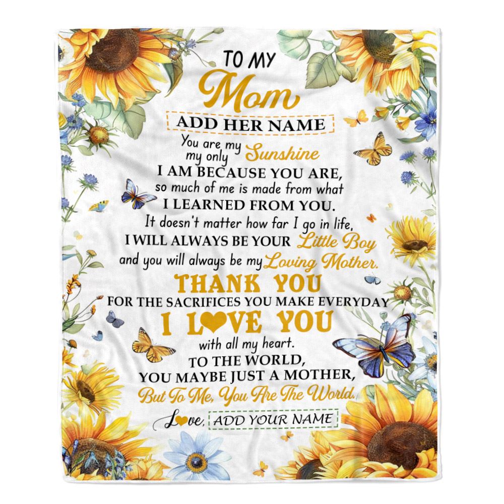 Personalized To My Mom Gifts Blanket From Son Children On Mothers Day Sunflower Thank You Best Mom Birthday Gifts Mama Christmas Fleece Throw Blanket | siriusteestore