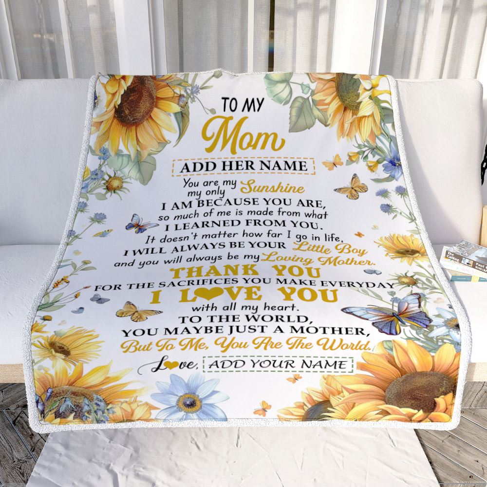 Personalized To My Mom Gifts Blanket From Son Children On Mothers Day Sunflower Thank You Best Mom Birthday Gifts Mama Christmas Fleece Throw Blanket | siriusteestore