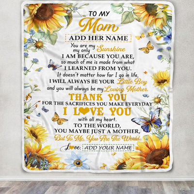 Personalized To My Mom Gifts Blanket From Son Children On Mothers Day Sunflower Thank You Best Mom Birthday Gifts Mama Christmas Fleece Throw Blanket | siriusteestore