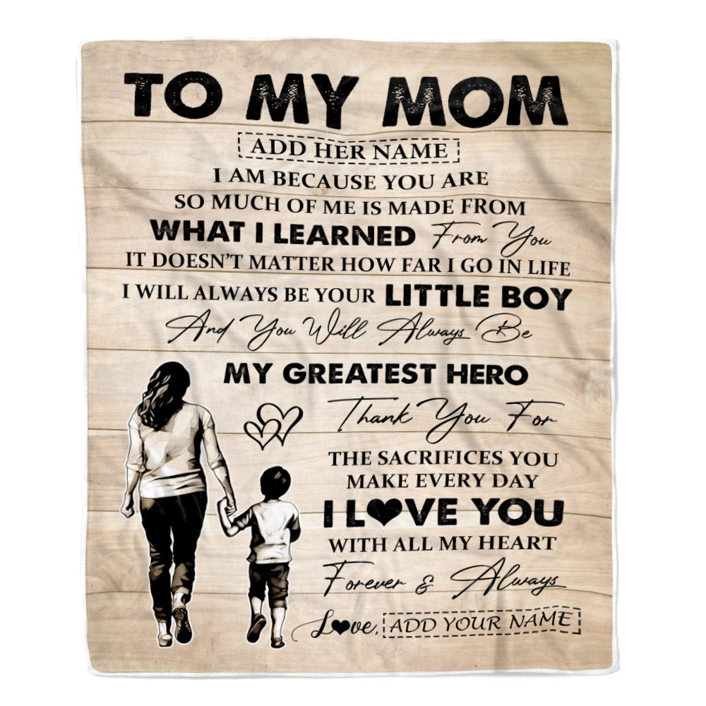 Personalized To My Mom Gifts Blanket From Son Thank You My Hero Mom Birthday Gift Mothers Day Thanksgiving Christmas Customized Bed Fleece Throw Blanket | siriusteestore