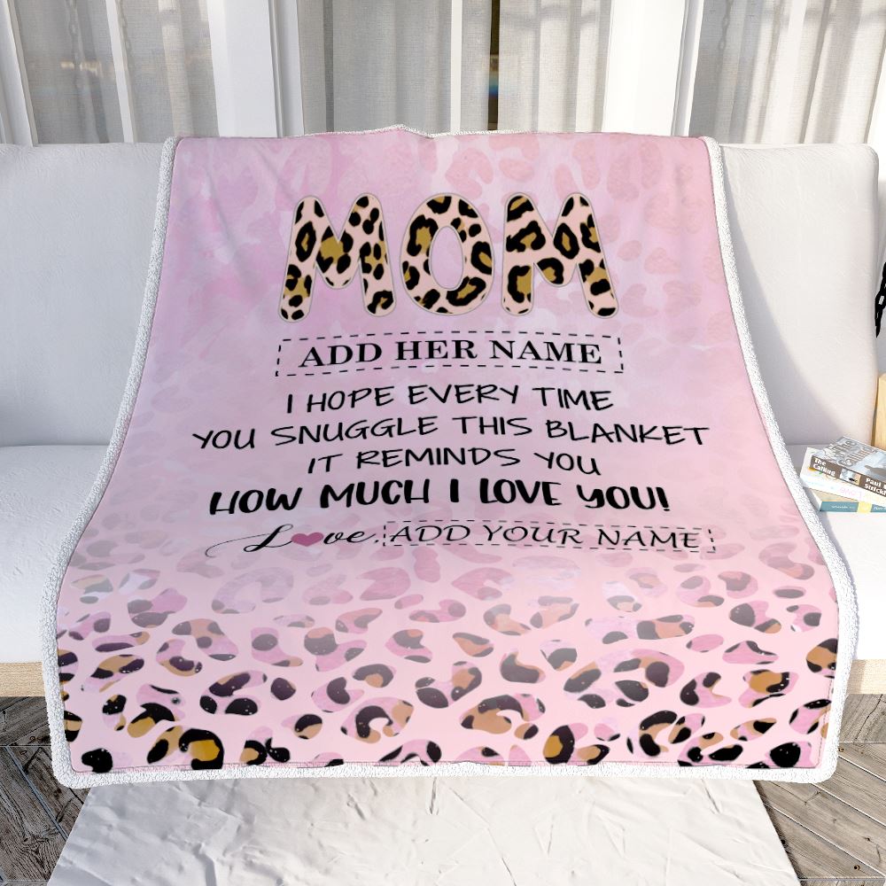 Personalized To My Mom Gifts From Daughter Son Blanket Pink Leopard Happy Birthday Gifts For Mom Mothers Day Christmas Customized Customized Fleece Blanket | siriusteestore
