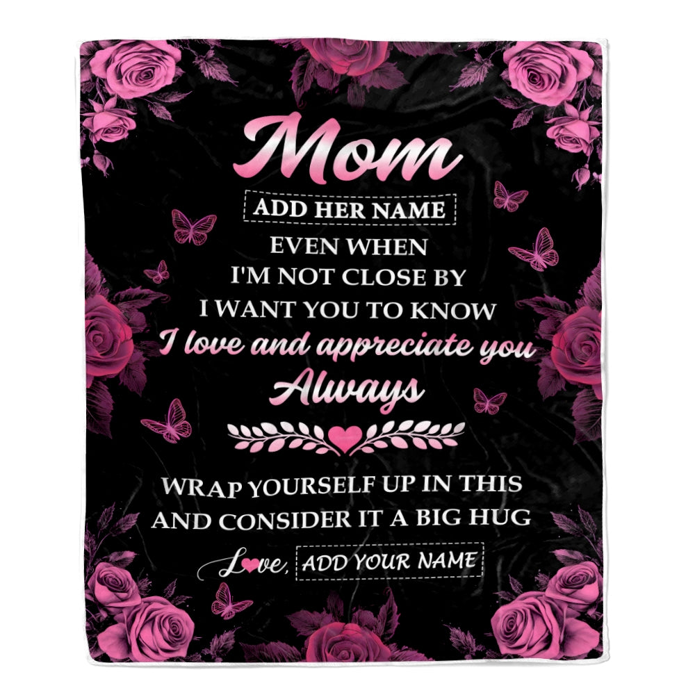 Personalized To My Mom Gifts From Daughter Son Blanket Rose Floral It A Big Hug Birthday Gift Idea For Mom Mother Gifts Christmas Customized Fleece Blanket | siriusteestore