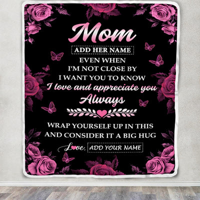 Personalized To My Mom Gifts From Daughter Son Blanket Rose Floral It A Big Hug Birthday Gift Idea For Mom Mother Gifts Christmas Customized Fleece Blanket | siriusteestore
