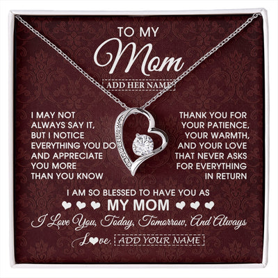 Forever Love Necklace 14K White Gold Finish | 1 | Personalized To My Mom Gifts From Daughter Son Necklace Meaningful Jewelry Pendant Gifts For Mom Mothers Day Birthday Christmas Custom Gift Box Message Card | https://siriusteestore.