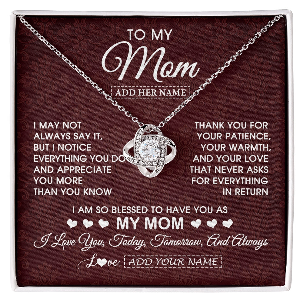 Love Knot Necklace 14K White Gold Finish | 1 | Personalized To My Mom Gifts From Daughter Son Necklace Meaningful Jewelry Pendant Gifts For Mom Mothers Day Birthday Christmas Custom Gift Box Message Card | https://siriusteestore.