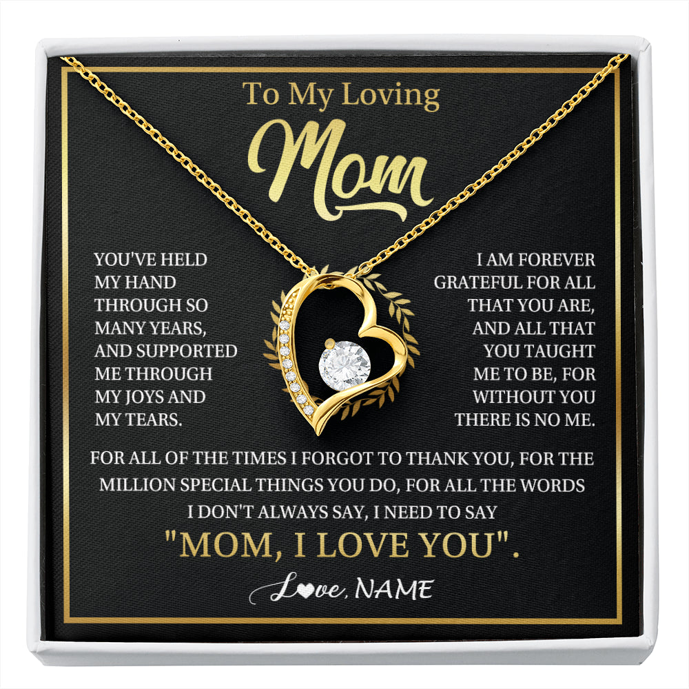 Forever Love Necklace 18K Yellow Gold Finish | 1 | Personalized To My Mom Gifts Necklace From Daughter Son Grateful Thank You Mom Birthday Gifts Mothers Day Jewelry Christmas Customized Gift Box Message Card | siriusteestore