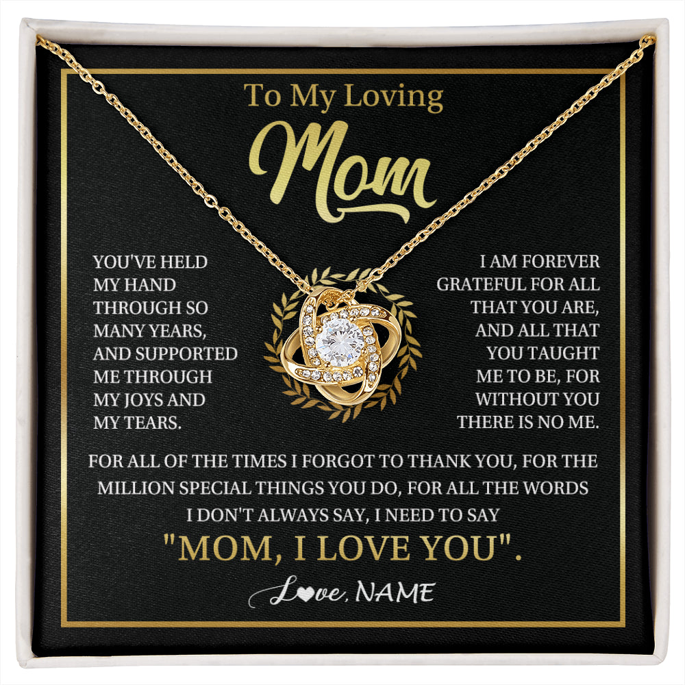 Love Knot Necklace 18K Yellow Gold Finish | 1 | Personalized To My Mom Gifts Necklace From Daughter Son Grateful Thank You Mom Birthday Gifts Mothers Day Jewelry Christmas Customized Gift Box Message Card | siriusteestore