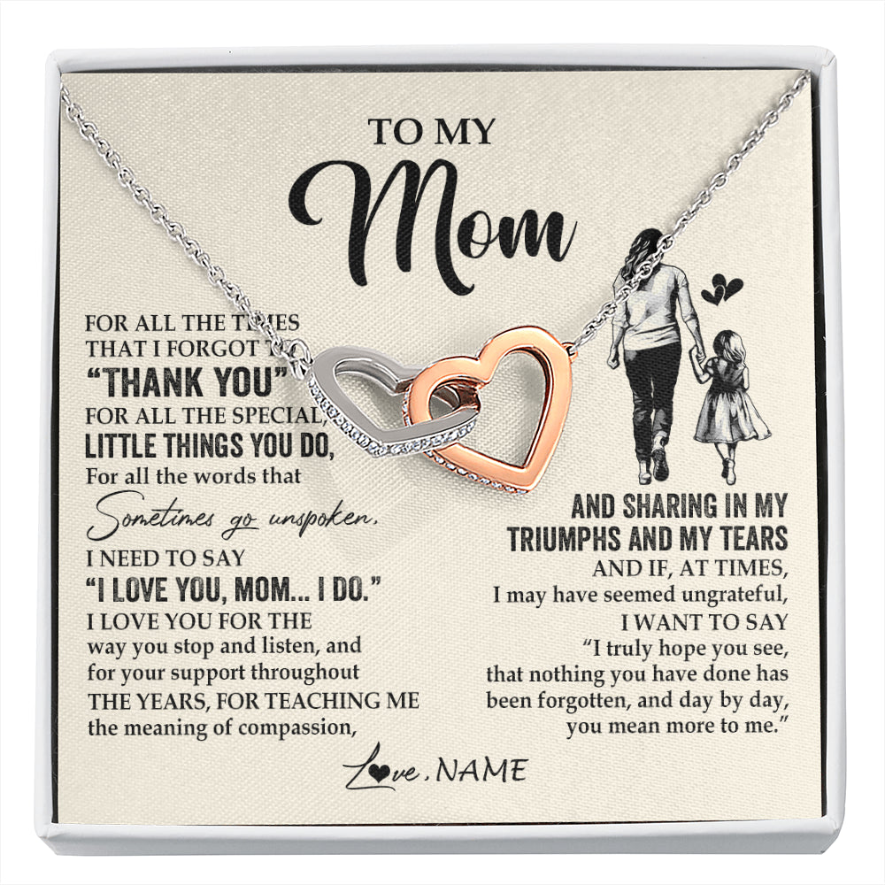 Interlocking Hearts Necklace Stainless Steel & Rose Gold Finish | 1 | Personalized To My Mom Necklace From Daughter For All The Times That I Forgot To Thank You Mom Birthday Mothers Day Christmas Customized Gift Box Message Card | siriusteestore