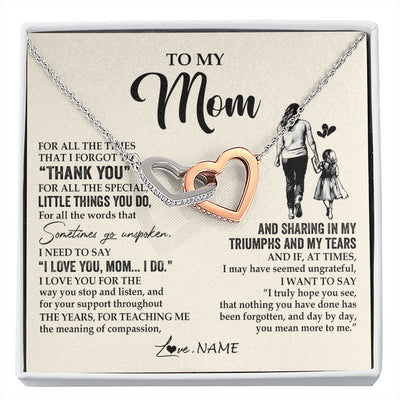 Interlocking Hearts Necklace Stainless Steel & Rose Gold Finish | 1 | Personalized To My Mom Necklace From Daughter For All The Times That I Forgot To Thank You Mom Birthday Mothers Day Christmas Customized Gift Box Message Card | siriusteestore