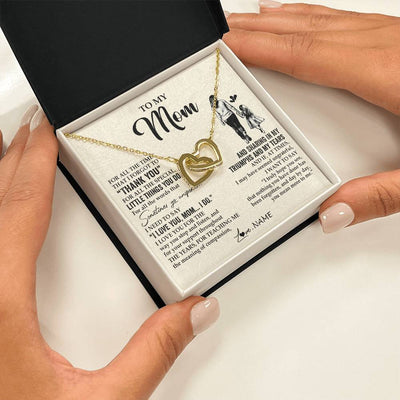 Interlocking Hearts Necklace 18K Yellow Gold Finish | 2 | Personalized To My Mom Necklace From Daughter For All The Times That I Forgot To Thank You Mom Birthday Mothers Day Christmas Customized Gift Box Message Card | siriusteestore