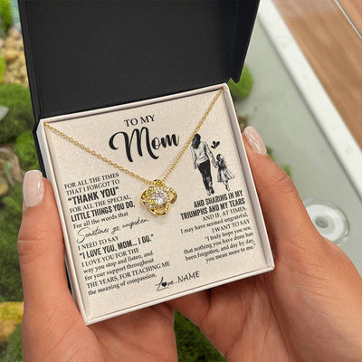 Love Knot Necklace 18K Yellow Gold Finish | 2 | Personalized To My Mom Necklace From Daughter For All The Times That I Forgot To Thank You Mom Birthday Mothers Day Christmas Customized Gift Box Message Card | siriusteestore