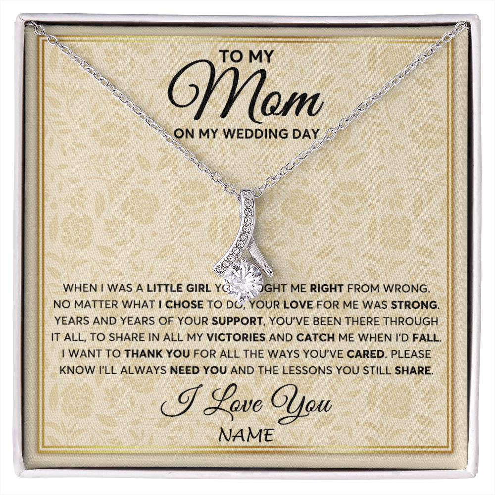 Alluring Beauty Necklace 14K White Gold Finish | 1 | Personalized To My Mom Necklace From Daughter Mother Of The Bride I Will Always Need You Mom On Wedding Day Customized Gift Box Message Card | siriusteestore