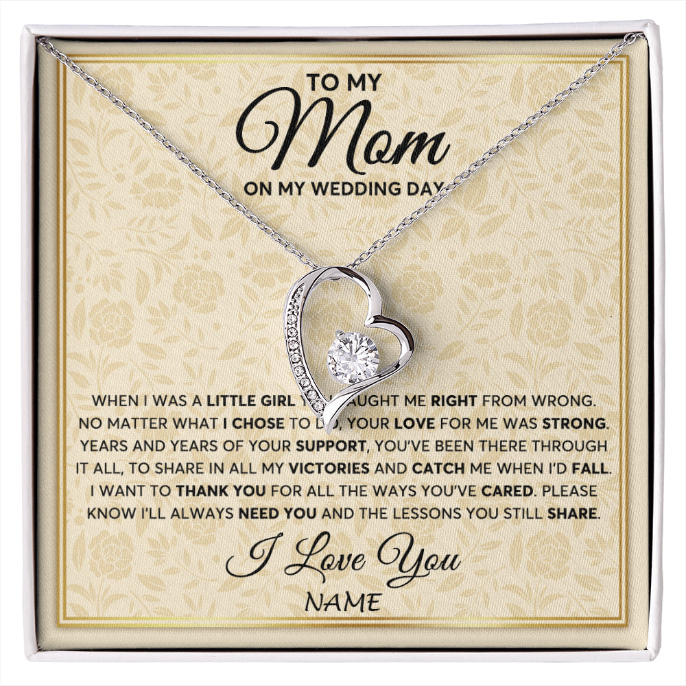 Forever Love Necklace 14K White Gold Finish | 1 | Personalized To My Mom Necklace From Daughter Mother Of The Bride I Will Always Need You Mom On Wedding Day Customized Gift Box Message Card | siriusteestore