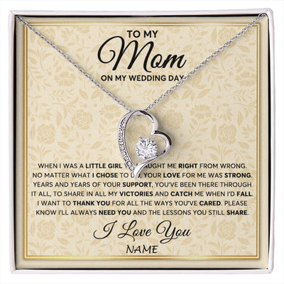 Forever Love Necklace 14K White Gold Finish | 1 | Personalized To My Mom Necklace From Daughter Mother Of The Bride I Will Always Need You Mom On Wedding Day Customized Gift Box Message Card | siriusteestore