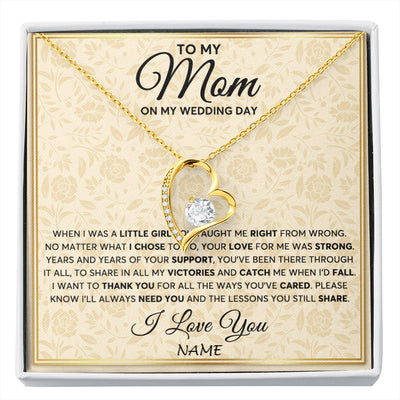 Forever Love Necklace 18K Yellow Gold Finish | 1 | Personalized To My Mom Necklace From Daughter Mother Of The Bride I Will Always Need You Mom On Wedding Day Customized Gift Box Message Card | siriusteestore