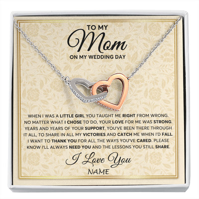 Interlocking Hearts Necklace Stainless Steel & Rose Gold Finish | 1 | Personalized To My Mom Necklace From Daughter Mother Of The Bride I Will Always Need You Mom On Wedding Day Customized Gift Box Message Card | siriusteestore