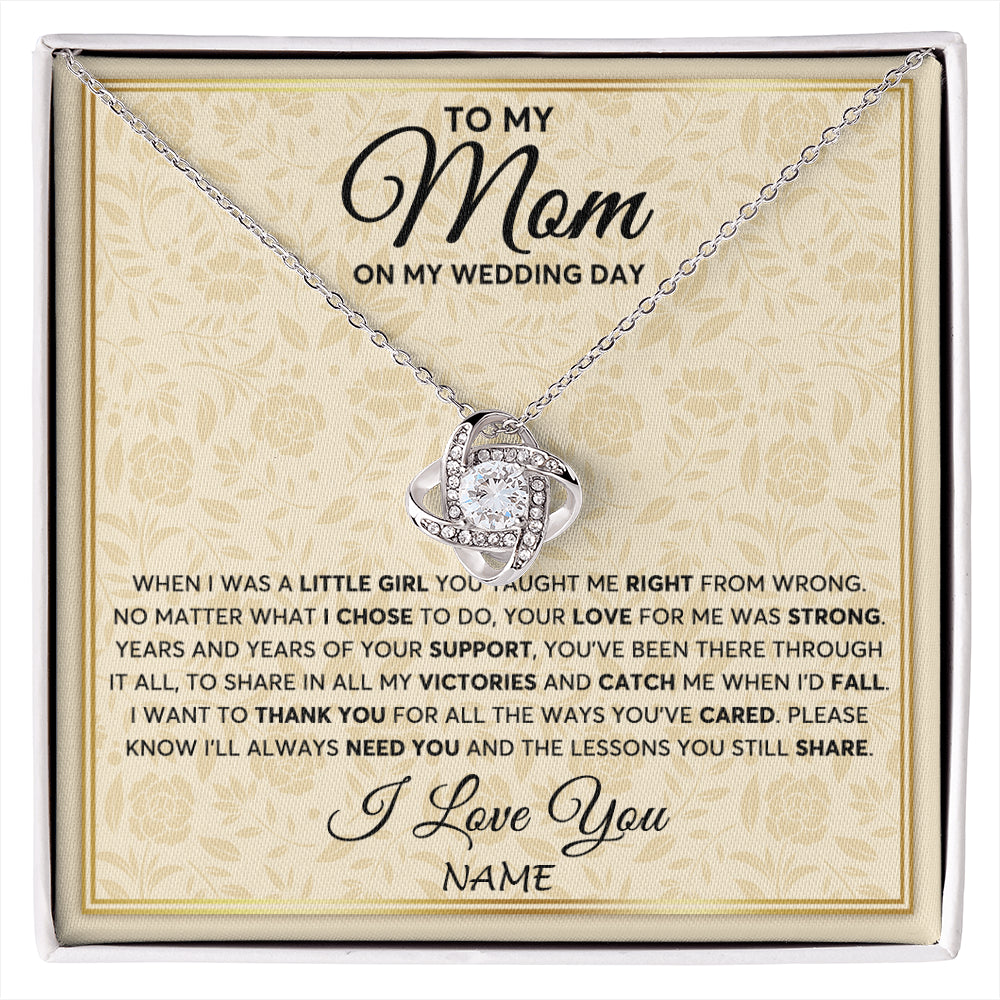 Love Knot Necklace 14K White Gold Finish | 1 | Personalized To My Mom Necklace From Daughter Mother Of The Bride I Will Always Need You Mom On Wedding Day Customized Gift Box Message Card | siriusteestore