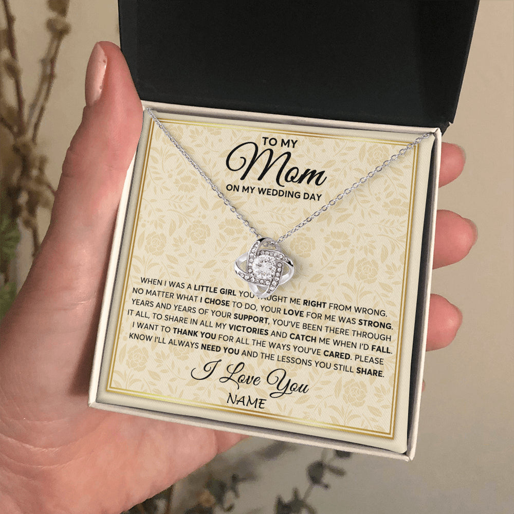 Love Knot Necklace 14K White Gold Finish | 2 | Personalized To My Mom Necklace From Daughter Mother Of The Bride I Will Always Need You Mom On Wedding Day Customized Gift Box Message Card | siriusteestore