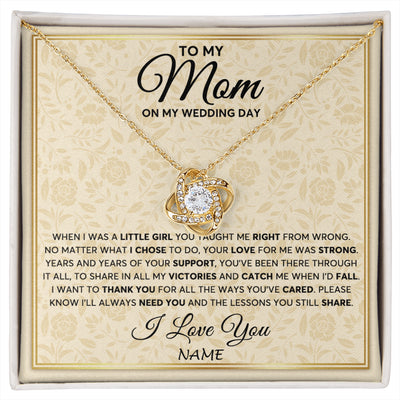 Love Knot Necklace 18K Yellow Gold Finish | 1 | Personalized To My Mom Necklace From Daughter Mother Of The Bride I Will Always Need You Mom On Wedding Day Customized Gift Box Message Card | siriusteestore