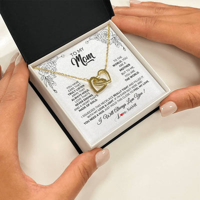 Interlocking Hearts Necklace 18K Yellow Gold Finish | 2 | Personalized To My Mom Necklace From Daughter Son Hold This Close Feel My Love Mom Birthday Mothers Day Christmas Jewelry Customized Gift Box Message Card | siriusteestore