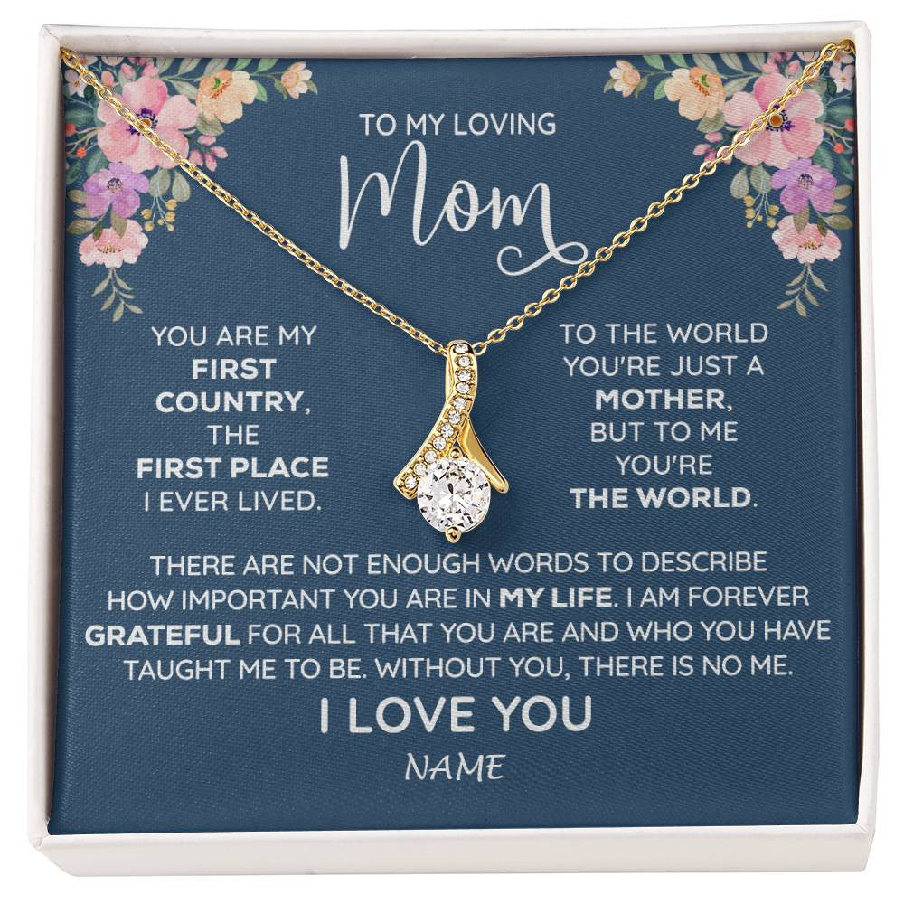 Alluring Beauty Necklace 18K Yellow Gold Finish | 1 | Personalized To My Mom Necklace From Daughter Son I Am Forever Grateful Mom Birthday Mothers Day Christmas Pendant Jewelry Customized Gift Box Message Card | siriusteestore