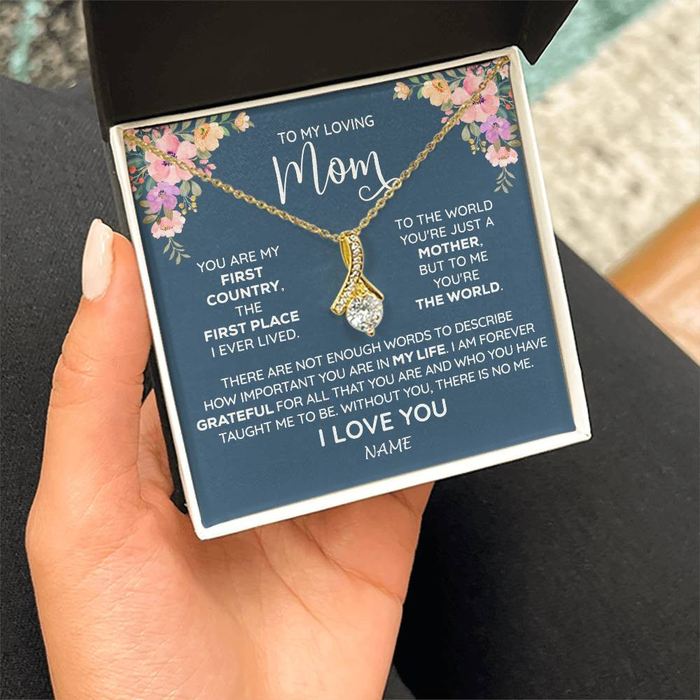 Alluring Beauty Necklace 18K Yellow Gold Finish | 2 | Personalized To My Mom Necklace From Daughter Son I Am Forever Grateful Mom Birthday Mothers Day Christmas Pendant Jewelry Customized Gift Box Message Card | siriusteestore