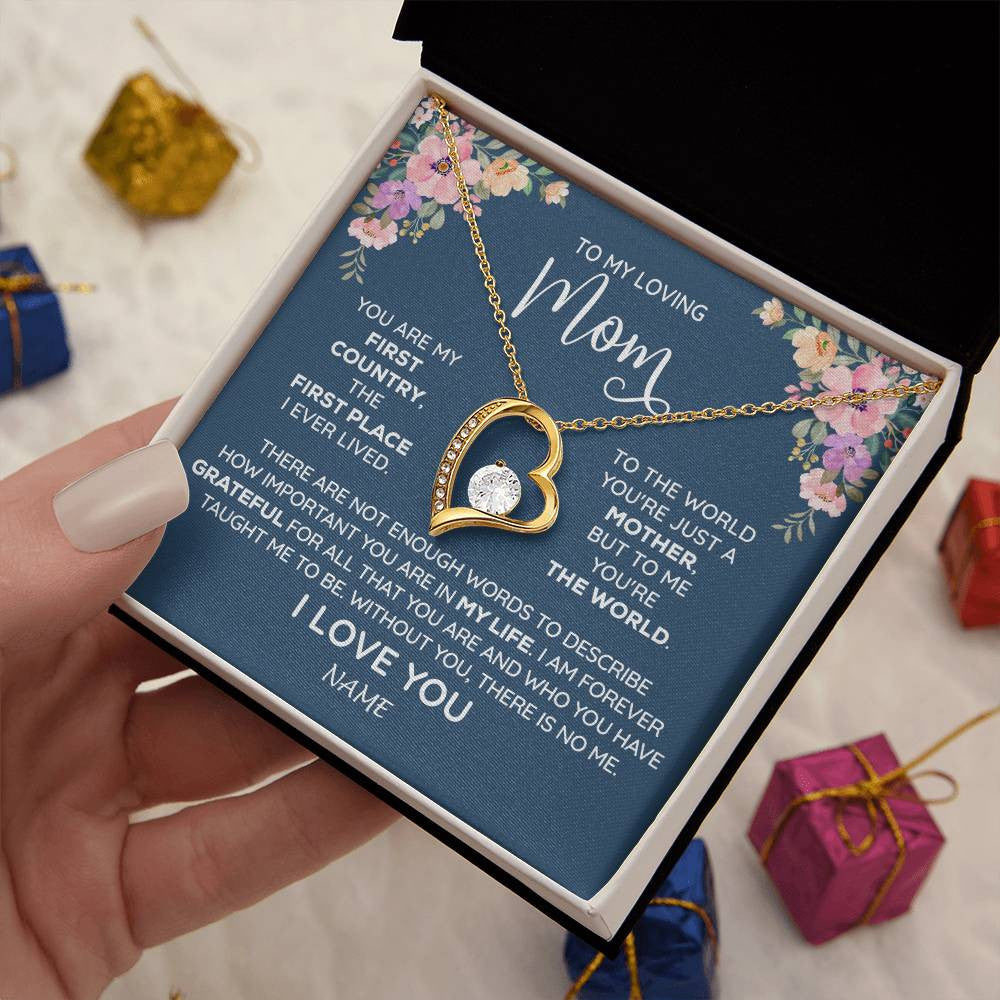 Forever Love Necklace 18K Yellow Gold Finish | 2 | Personalized To My Mom Necklace From Daughter Son I Am Forever Grateful Mom Birthday Mothers Day Christmas Pendant Jewelry Customized Gift Box Message Card | siriusteestore