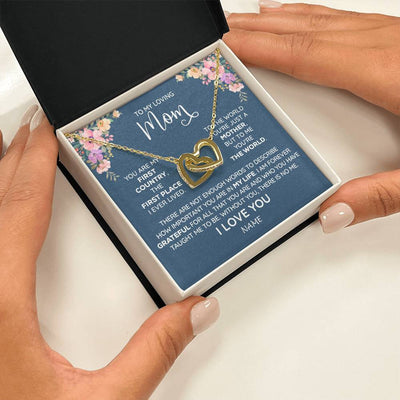 Interlocking Hearts Necklace 18K Yellow Gold Finish | 2 | Personalized To My Mom Necklace From Daughter Son I Am Forever Grateful Mom Birthday Mothers Day Christmas Pendant Jewelry Customized Gift Box Message Card | siriusteestore